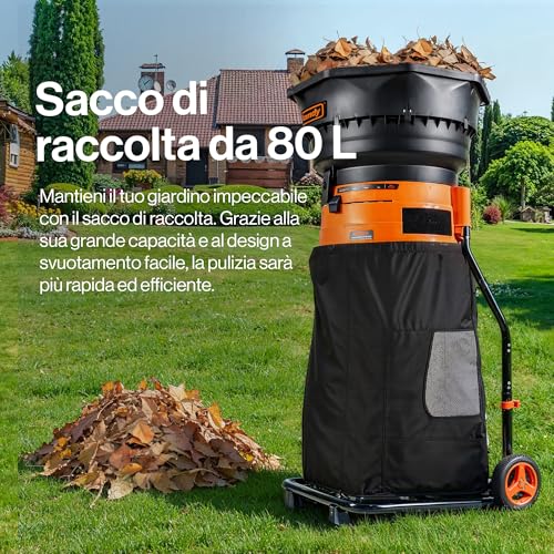 Superhandy Mulcher & Broyeur Sans Lame Per Foglie Da Giardino – Motore Da 1800W, Imbuto Da 50 Cm, Rapporto Di Triturazione 16:1, Sacco Di Raccolta Da 80 L, Design Leggero Da 8,5 Kg - 5