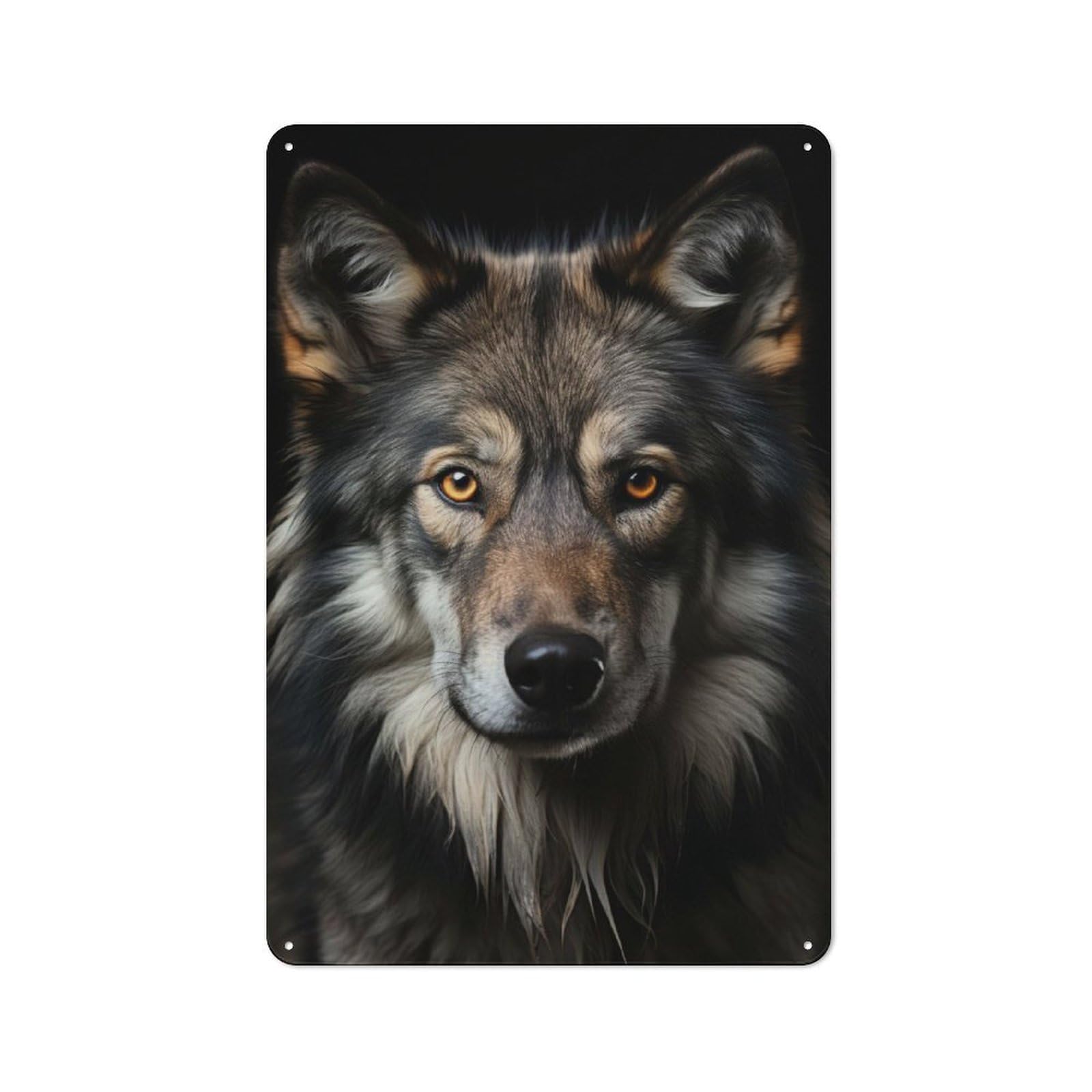 Junmoney Wolf Cool Animal Portrait Shed Style Metal Wall Decor 30X20cm, Tin Sign For Conservatory, Home Bar Or Utility Room