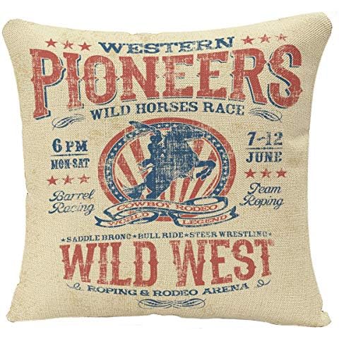 YGGQF Throw Pillow Cover Cowboy Western Pioneers Rodeo Artwork for Grunge Effect in Separate Layer Decorative Pillow Case for Couch Sofa Bed Chair 18x18 Inch Cover