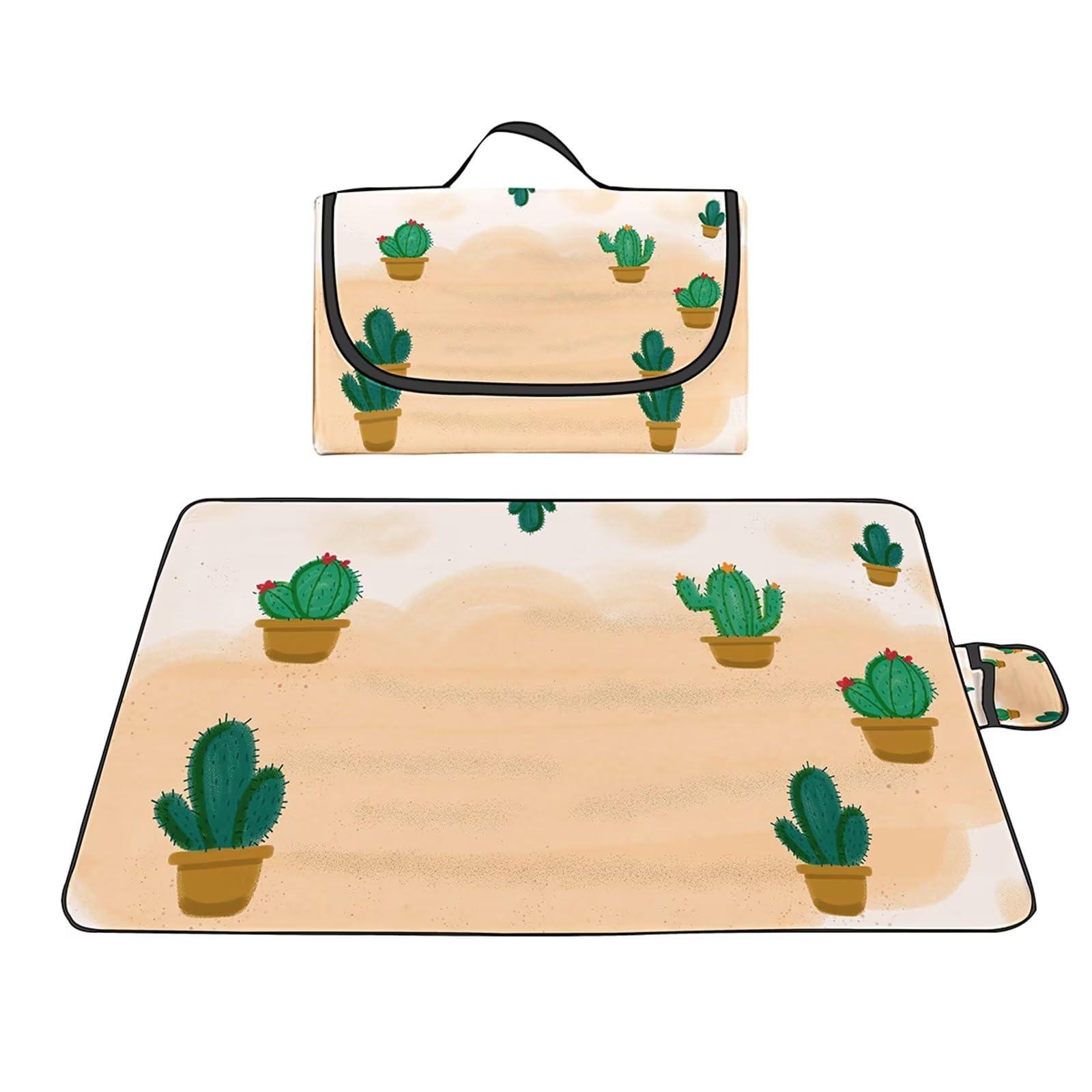 Couverture Pique-nique Imperméable 150x200cm,Couverture Plage Extérieure XXL Tapis de Plage Anti Sable,Cactus vert Camping Couverture étanche Pique-nique avec Poignée pour Camping Randonnée Parc Plage