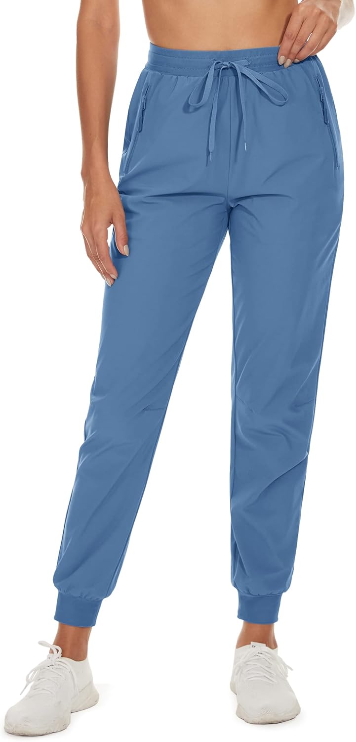 TACVASEN Women's Jogger Pants Quick Dry Cargo Hiking Travel Sweatpants with Drawstring Casual Outdoor Pants Blue Grey