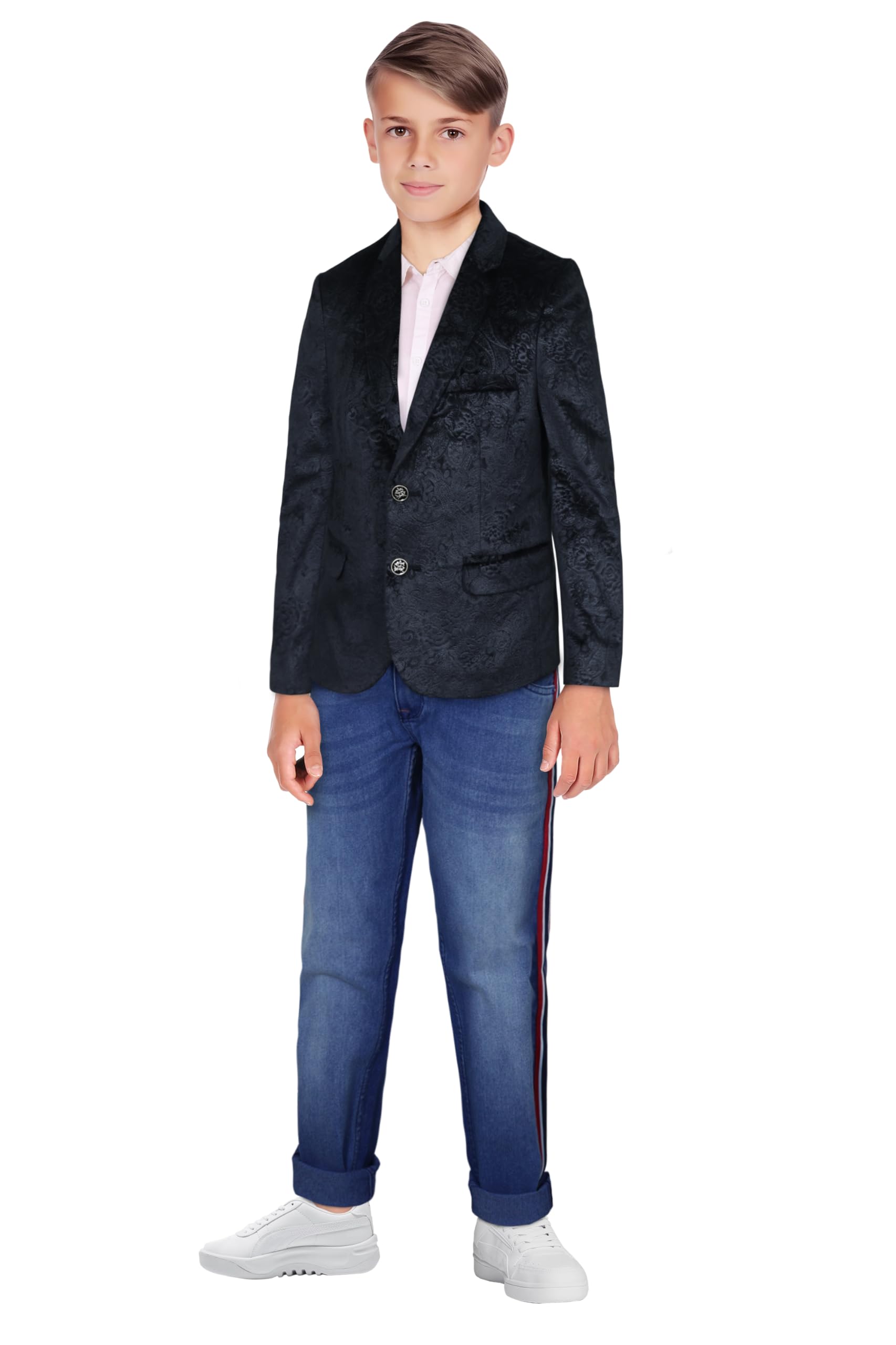 Boys Black Print Regular Fit Blazer 3