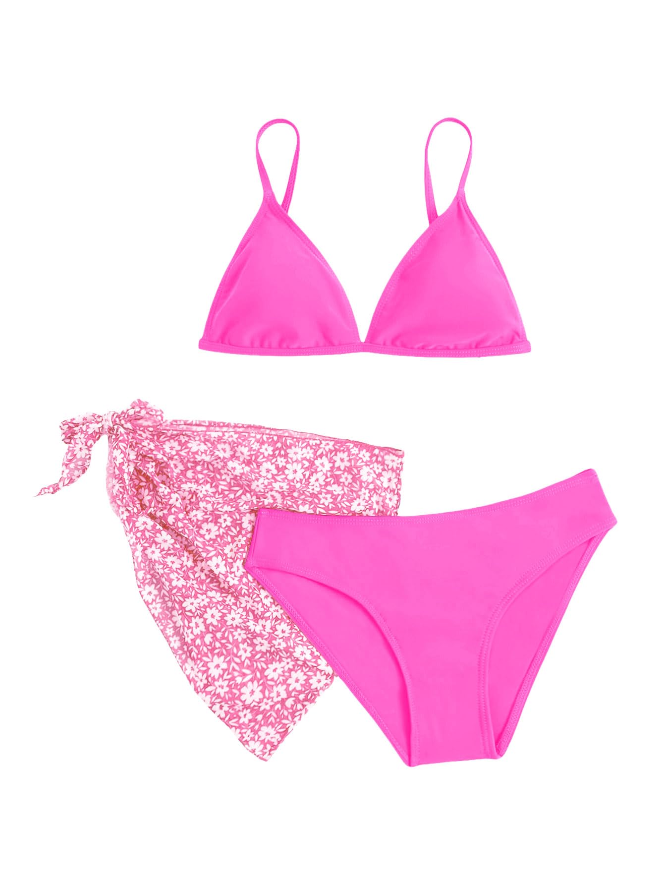 SHENHE Girl's 3 Piece Swimsuits Cute Spaghetti Strap Triangle Bikini with Ditsy Floral Cover Up Teen Bathing Suits