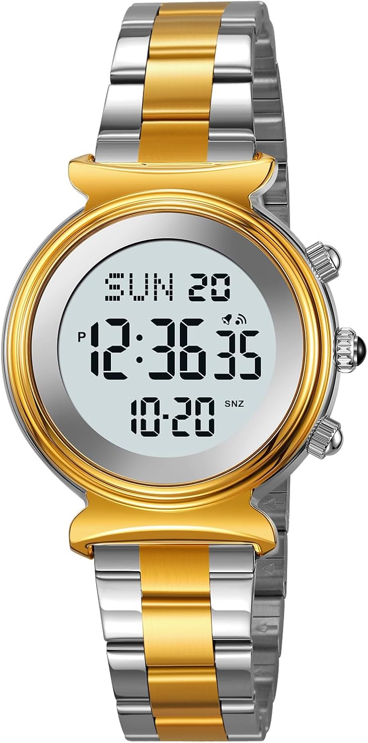Gosasa Women's Digital Watch Stainless Steel Elegant Business Dress Ladies Bracelet Wristwatch Waterproof Dual Time Date LED Easy to Read Gift for Women