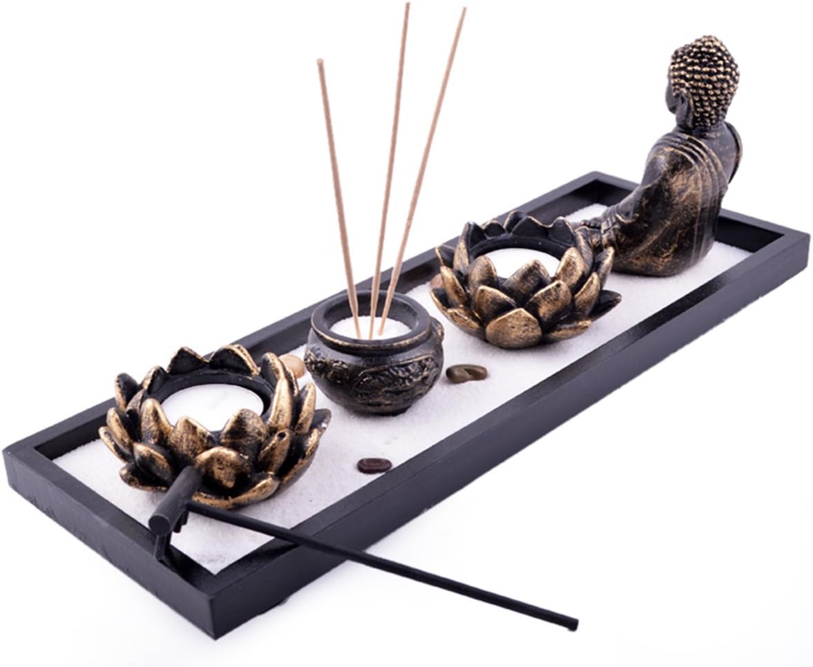 fengshuisale Feng Shui Zen Garden Sand Buddha Rocks Lotus Incense Burner W Red String Bracelet SKU:H1023