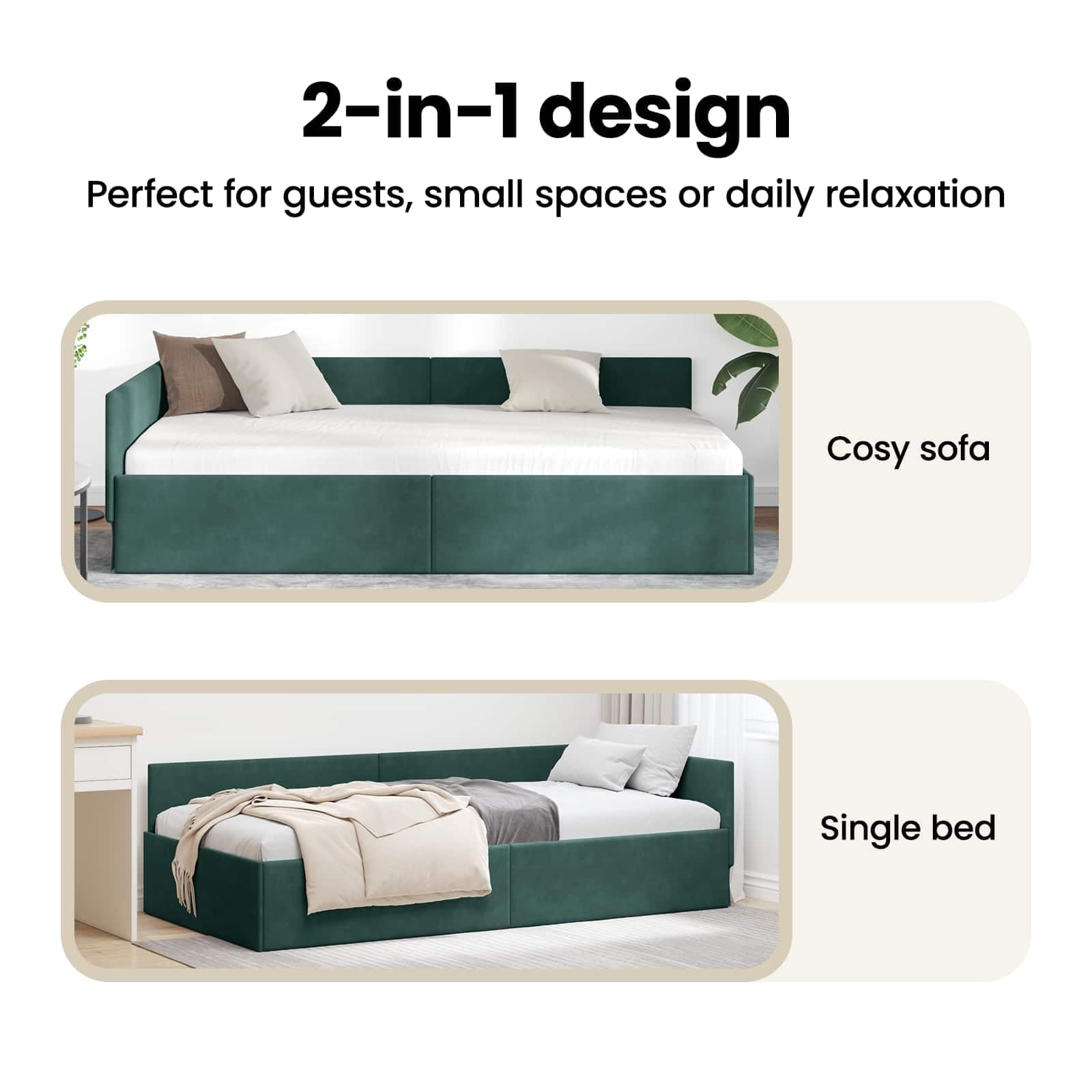 vidaXL Rama łóżka narożnego Ciemna zieleń 80 cm x 200 cm Aksamit