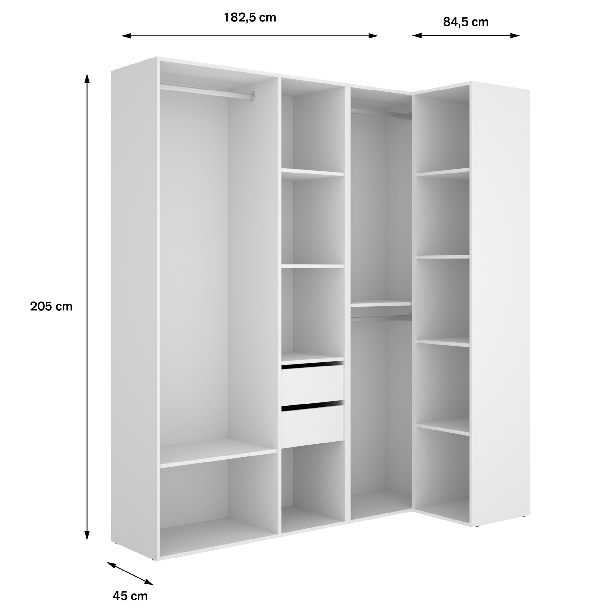 DEKIT GRUPO RIMOBEL SUIT - Composizione di armadio-vestito angolare con due cassetti – BIANCO/ROVERE NATURALE – 205 x 182,5 x 79,5 cm