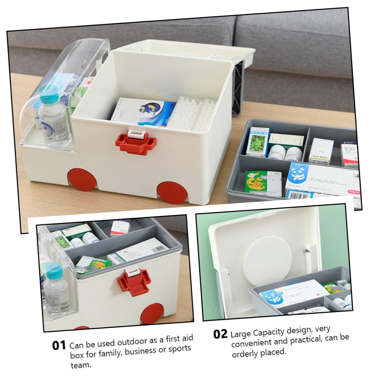 Contenedor Médico de Gran Capacidad Material Pp y As, Organizador Multiusos Fácil de Transportar Adecuado para Primeros Auxilios en Viajes y Hogar