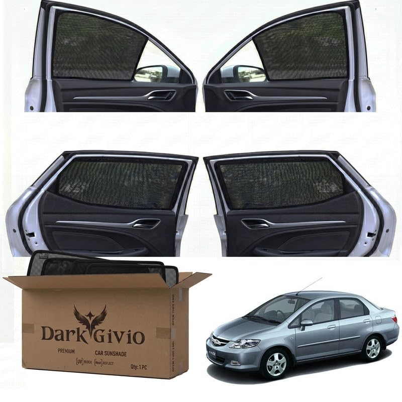 Image of Car Window Sun Shade Protector for City ZX | Exact Fit Non-Magnetic Half Cut Sunshade (Set of 4 /6) | UV Blocker Side Window Car Curtains & Interior Accessory