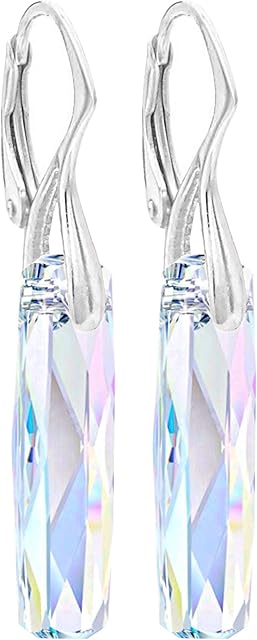 Ah! Jewellery® Sophisticated Swarovski Crystal Aurore Boreale 20mm Column Earrings. Sterling Silver & Stamped 925. Easy Lever Back. World Class Quality.
