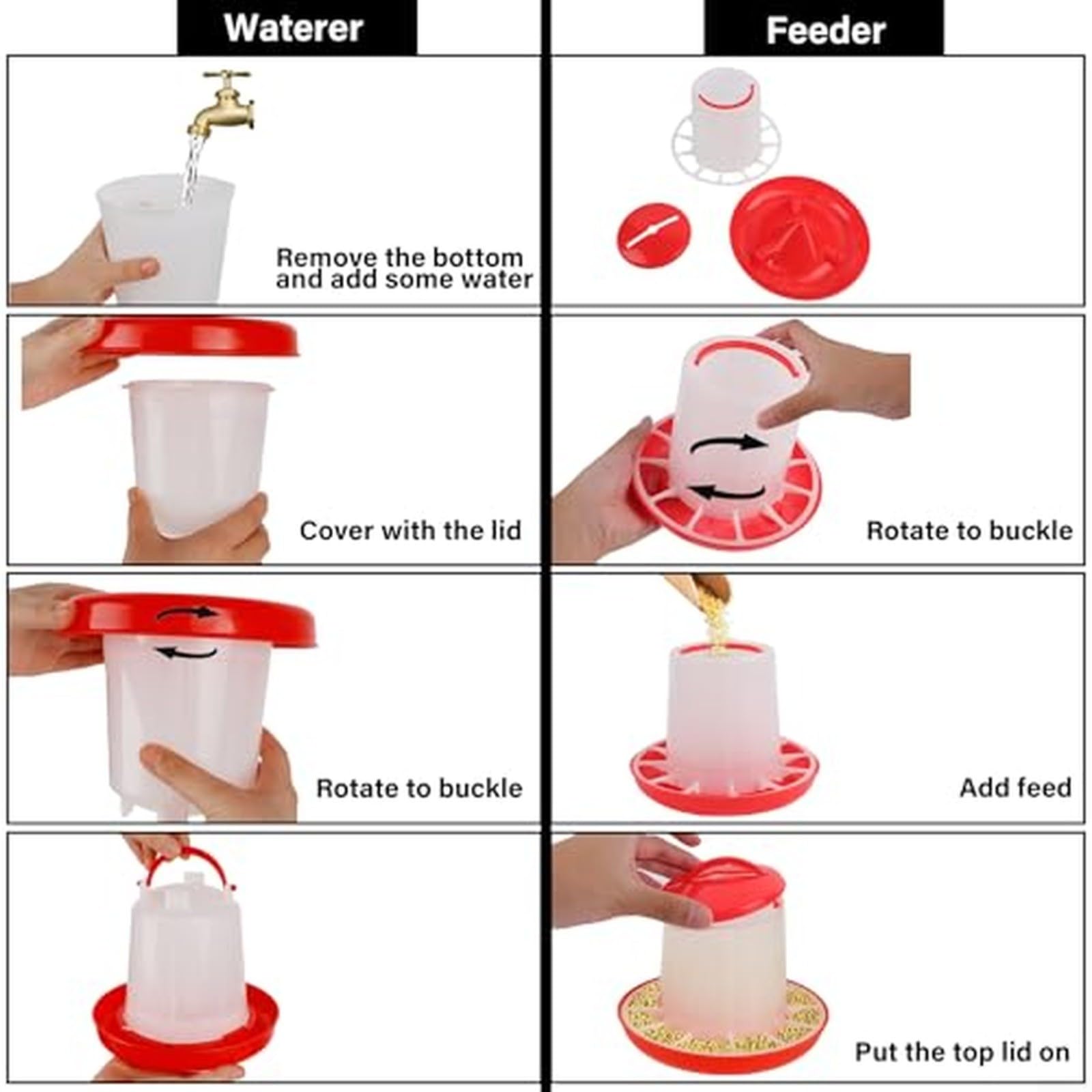 Abbeveratoio automatico per pollame e mangiatoia in plastica, per polli, anatre, oche, facile ricarica, colore bianco, 2 pezzi (1 L)