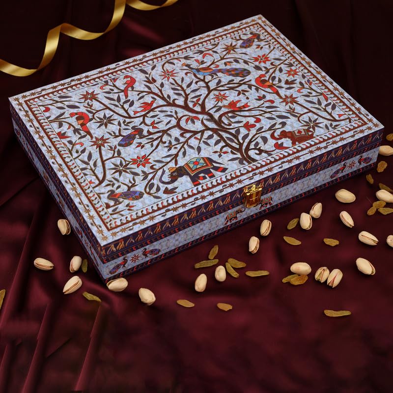 Riwaz Luxury Blue Beauty Peacock Dry Fruit Gift Box | Elegant Hamper with 6 Airtight Jars of Almonds, Cashews, Pistachios, Walnuts, Raisins & Khumani | Ideal for Diwali, Corporate & Festive Gifting 1