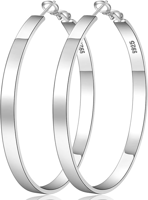 LOUMILEO Sterling Silver Hoop Earrings for Women Hypoallergenic Silver Hoops Earrings for Women Lightweight Large Silver Hoop Earrings Big Silver Hoops30/40/50/60/70mm