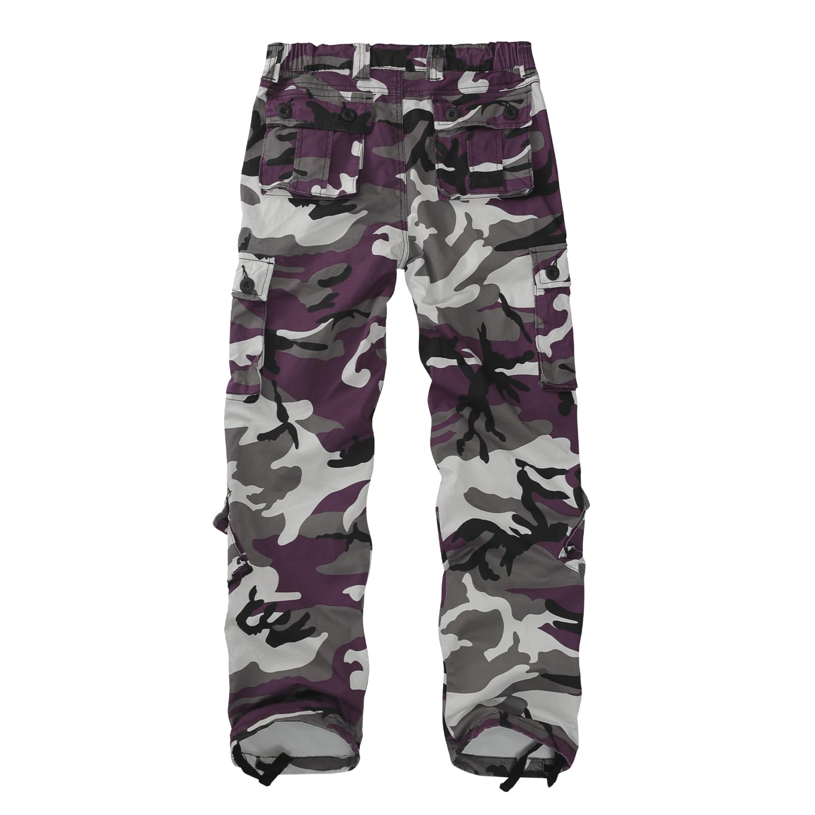Sobrisah Camo Purple Cargo Pants Women Mid-Rise Tactical Pants 8 Pockets Baggy Hiking Casual Trousers Workwear Size 24