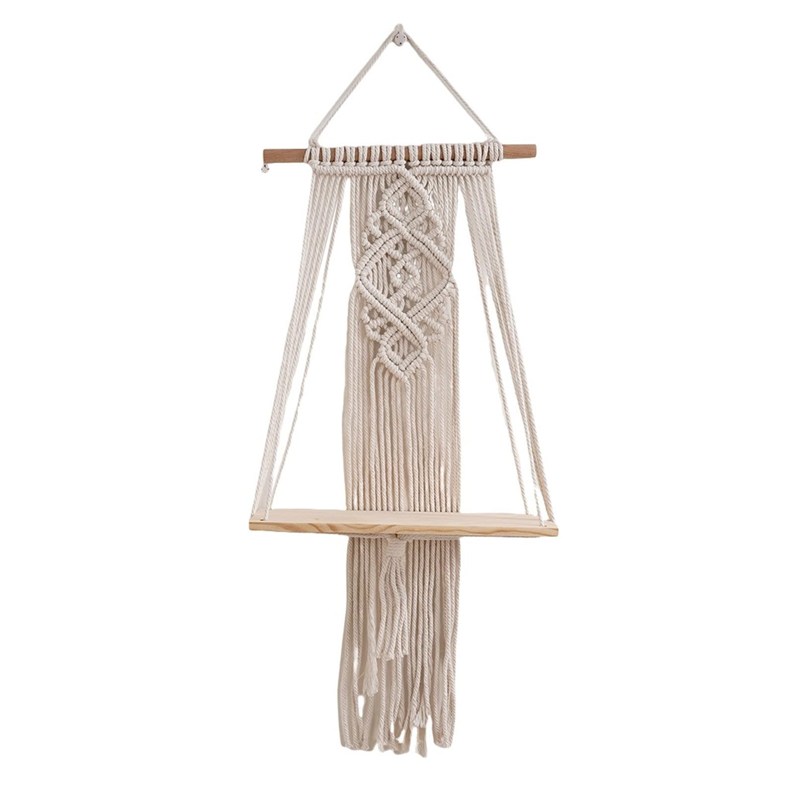 Kalttoy Handwoven Cotton Rope Shelf Floating Shelf for Plant Display and Organizing Small Items Hanging Tapestry Storage Rack Bohemias Cotton Rope