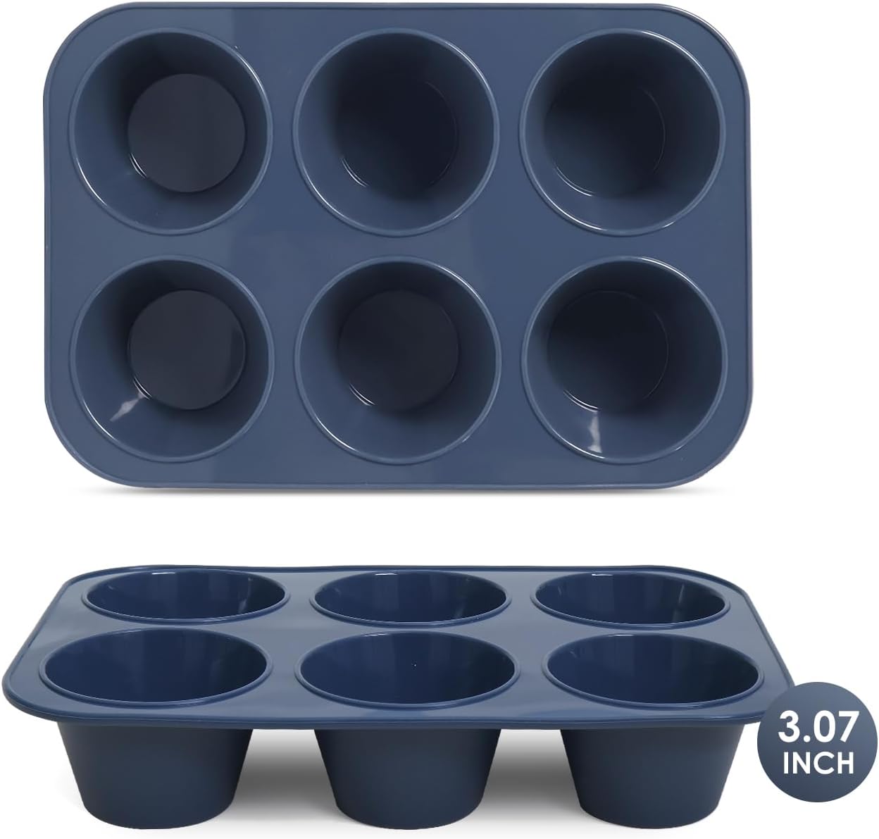 2 Pack Silicone Muffin Baking Pan & Large Cupcake Tray 6 Cup - Nonstick Giant Cake Molds/Tin, Large Silicon Bakeware, BPA Free, Dishwasher & Microwave Safe (6 Cup Size, Grey)