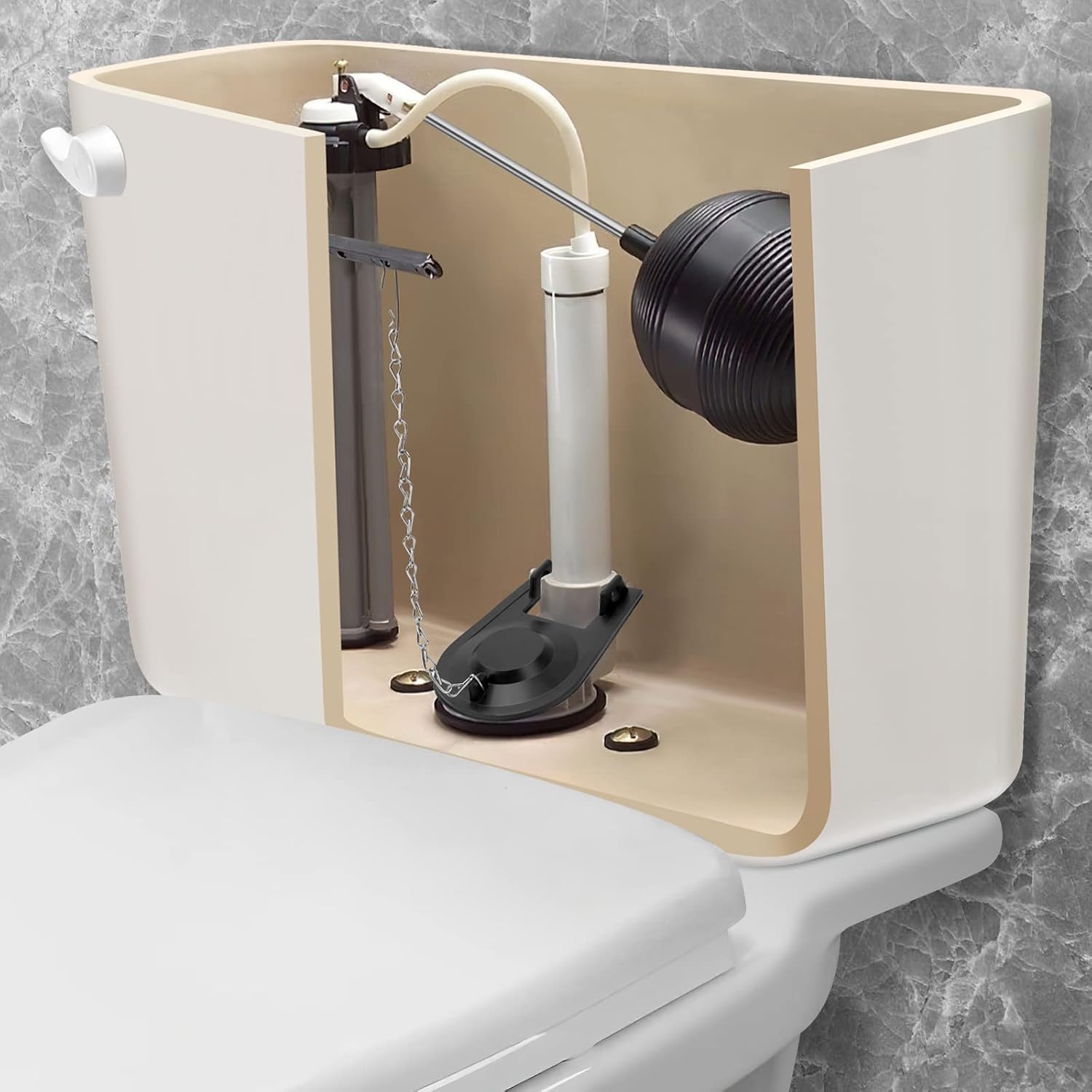 Crosize Universal 54BP Water-Saving Valve Toilet Flapper 2 Inch Replacement Kit, Rubber Toilet Tank Flapper with Chain, Suitable for American Standard Toilet, Black