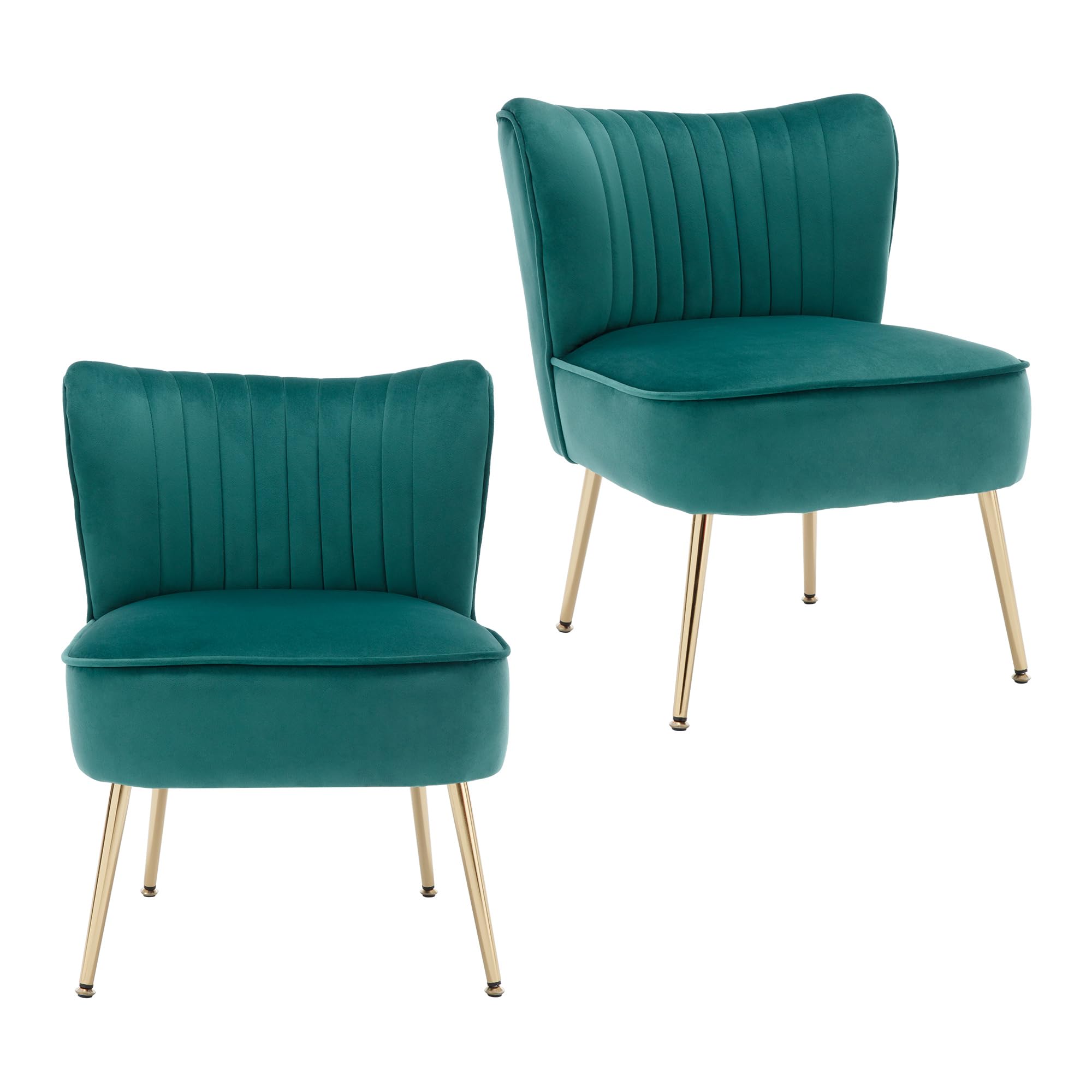 KCC Modern Velvet Upholstered Accent Chair Set of 2,Mid Century Living Room Chairs with Golden Legs,Comfy Armless Chair Wingback Single Sofa Side