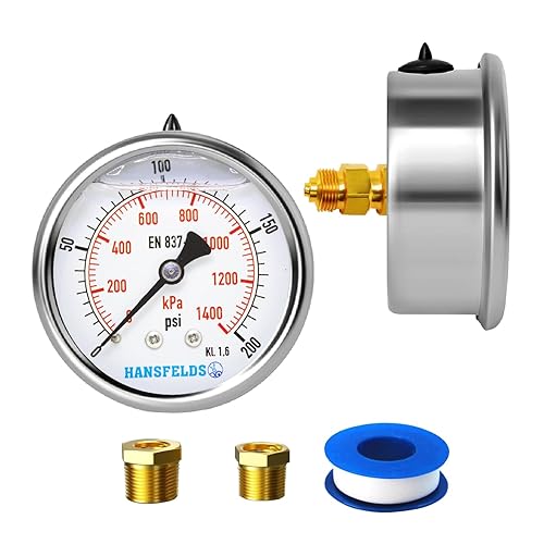 Miniatura 10 de Hansfelds Medidor de presión relleno de líquido, 0-60psi 2.5 pulgadas, cara de dial, 14 pulgadas, NPT carcasa de acero inoxidable de montaje