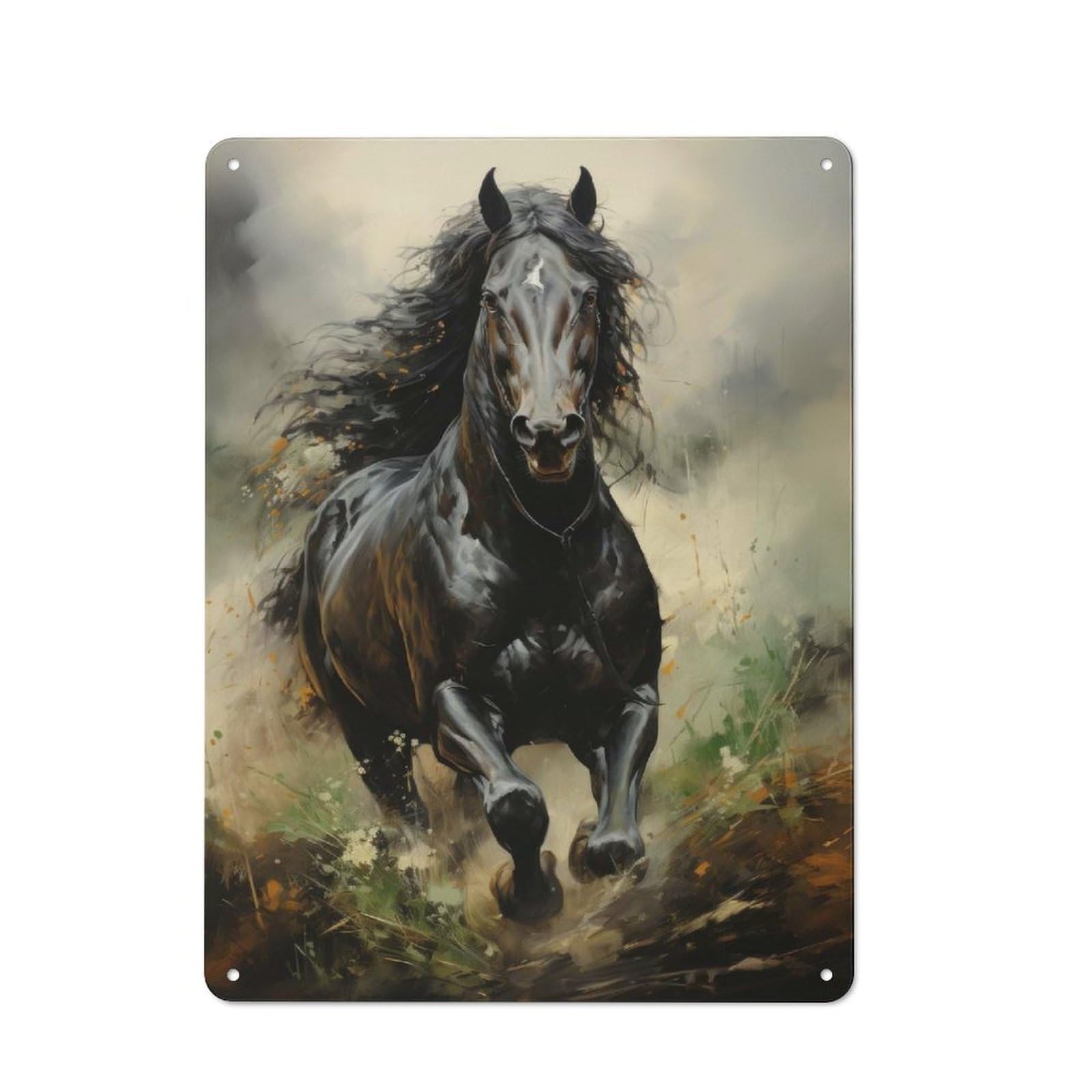 Junmoney Running Friesian Horse Printed Metal Sign 40X30cm For Lounge Or Reading Corner, Suited To Lounge Decor Fans