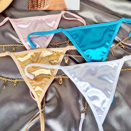 Custom Letter Waist Chain T-String Thong Panties, Personalized Name Sexy Body Chain Underwear For Women #TOP4