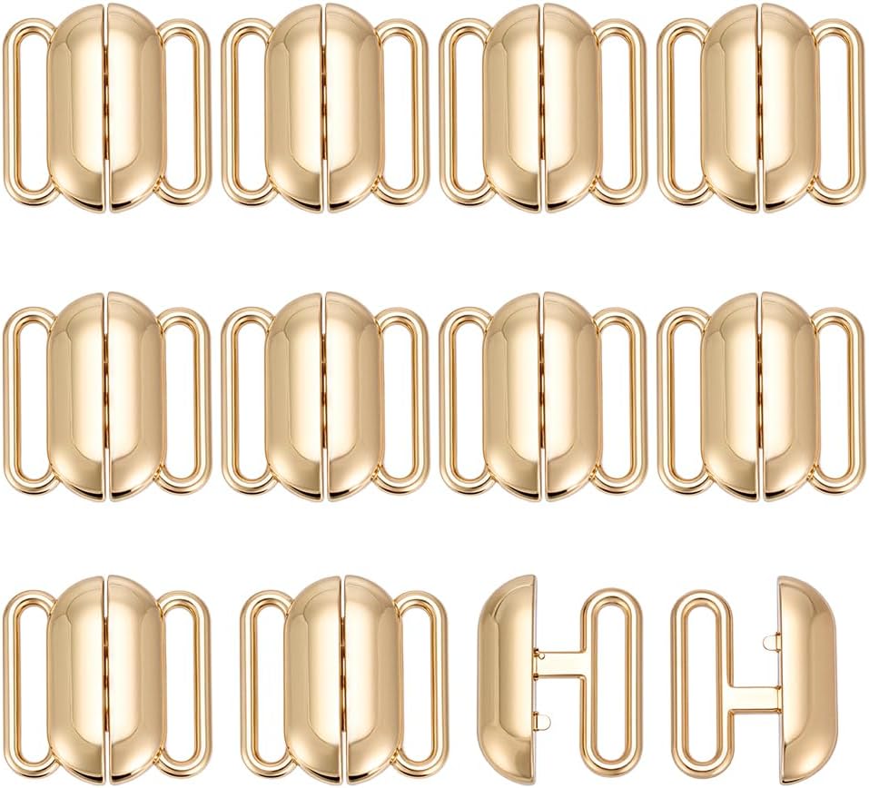 PH PandaHall 12Pcs 2cm x 2cm Alloy Bra Hooks Closure Clasps Bikini Clasp Clicker Closure Bikini Hook for Lingerie Making Swimwear Repair and DIY Crafting Accessories, Gold