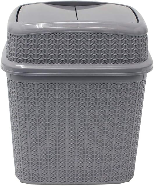 JVL 13-357GY Knit Design Loop Plastic 10 Litre Push Top Bin, Grey, 28 x 21 x 32.5 cm