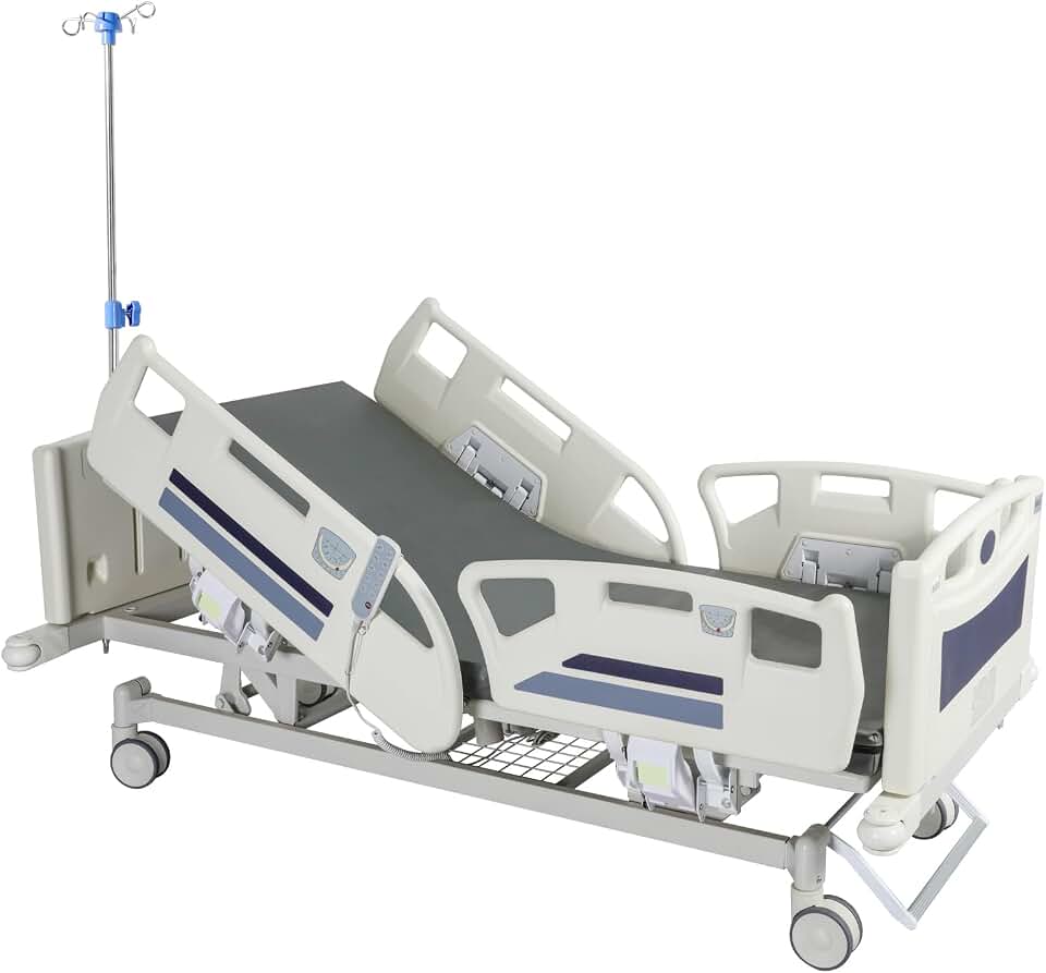 Premium 5-Function Full Electric ICU Hospital Bed, Height 17-39" Backrest 0-75° Leg 0-45°, for Home & Hospital Use, Grey