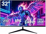CRUA 32 Inch 4K UHD Monitor (3840x2160), IPS,60Hz Refresh Rate, 100% sRGB, AMD FreeSync, 178° Viewing Angle, HDMI/DisplayPort, VESA 100x100mm Mount Compatible, Tilt Adjustable - Black
