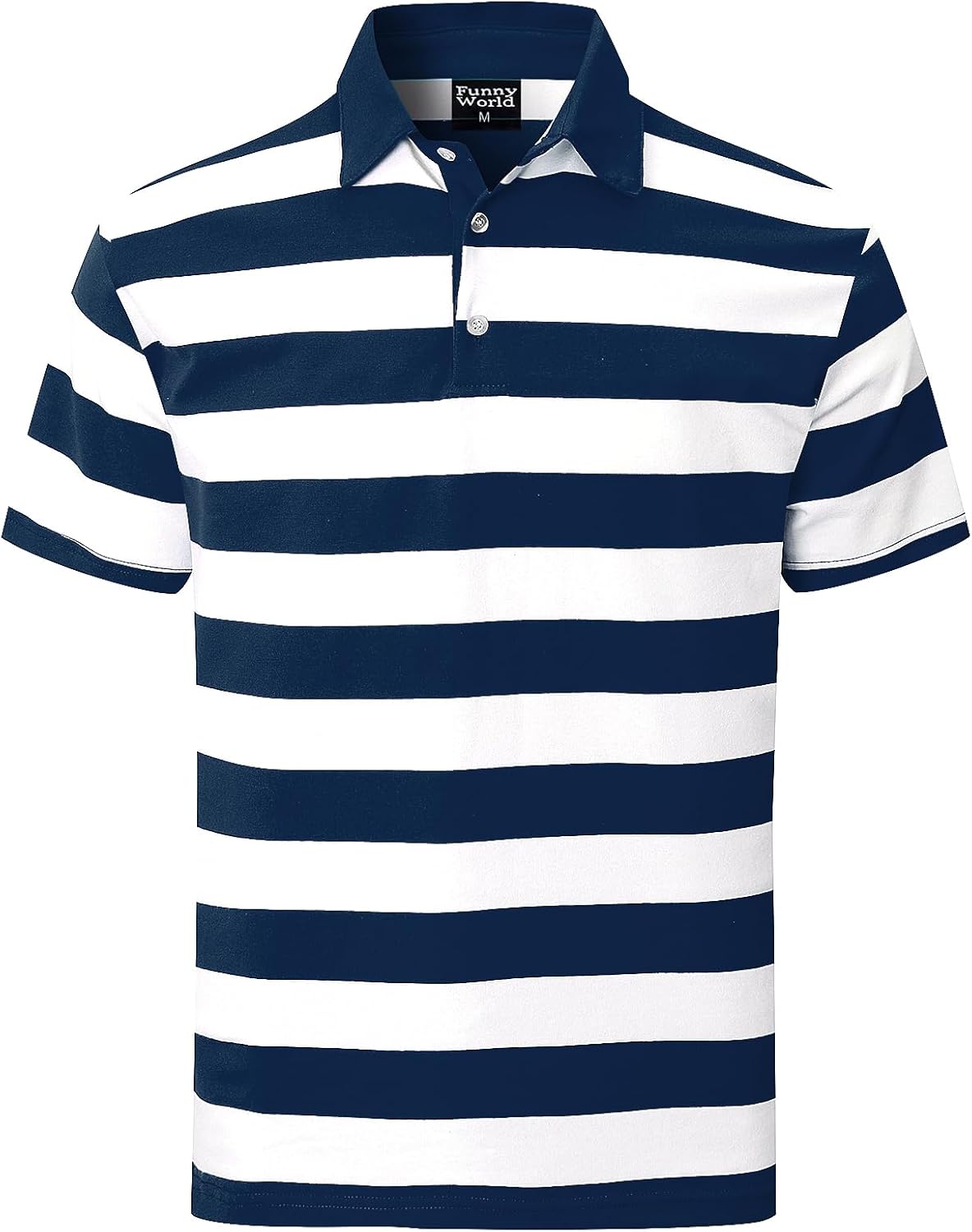 Funny World Men's Striped Polo Cotton Regular Fit Casual Short Sleeve Golf Shirt