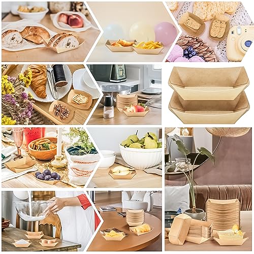 MotBach 400 Pack 1/4Lb Paper Food Boat Trays Disposable Small Paper Boats Plates Containers, 0.25Lb Mini Kraft Food Serving Boat Tray Baskets for Snack Fries Dessert Popcorn Sauce BBQ Tacos Nacho - Thumbnail 5