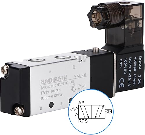 Miniatura 5 de Baomain Válvula de aire neumática del solenoide 4V110-06 DC24V 5 posición PT1/8" conducida internamente de la posición PT1/8" solo control eléctrico