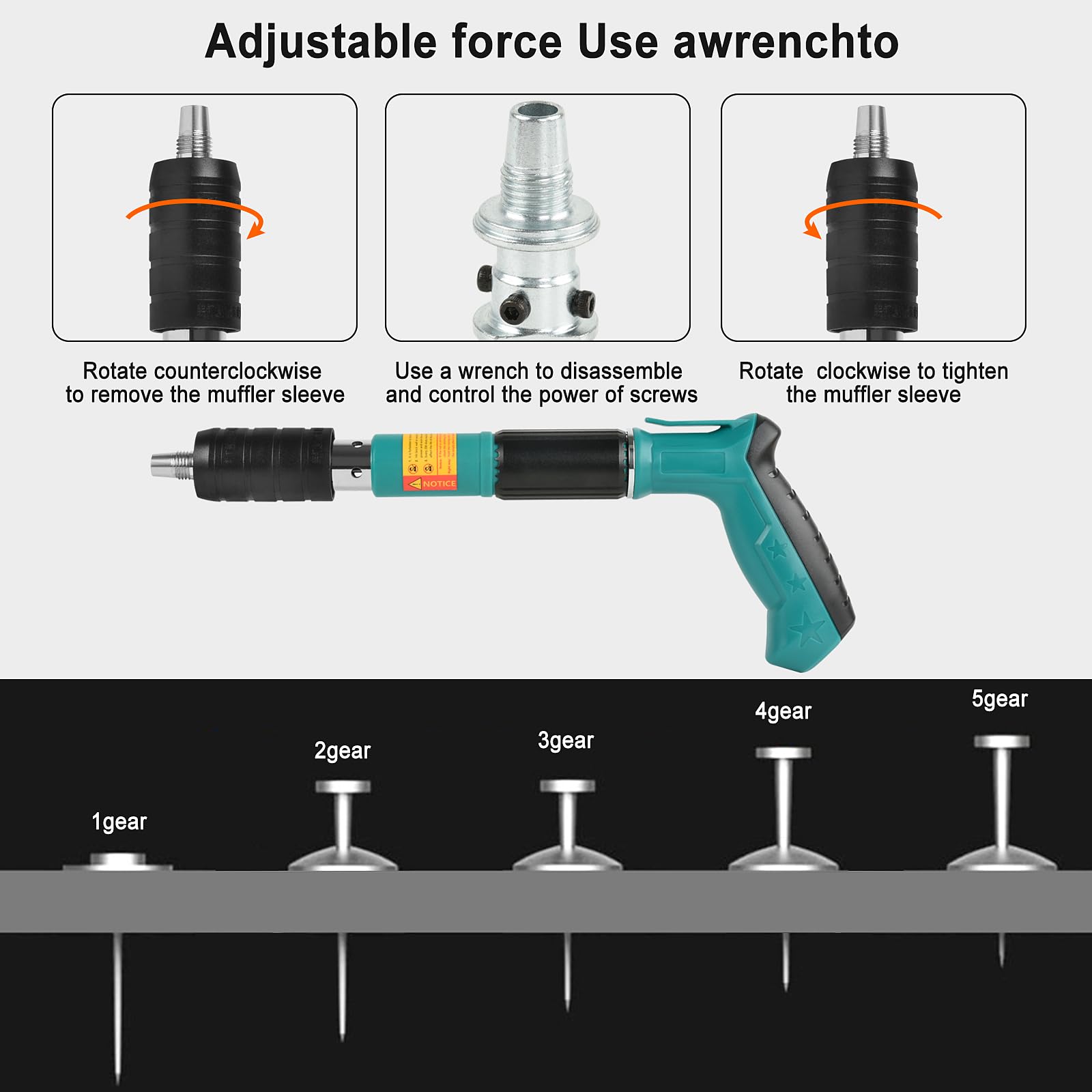 Pistola Sparachiodi Manuale Con 120 Chiodi - Nail Gun Portatile Per Legno E Acciaio - Regolabile E Silenziata - Colore Giallo