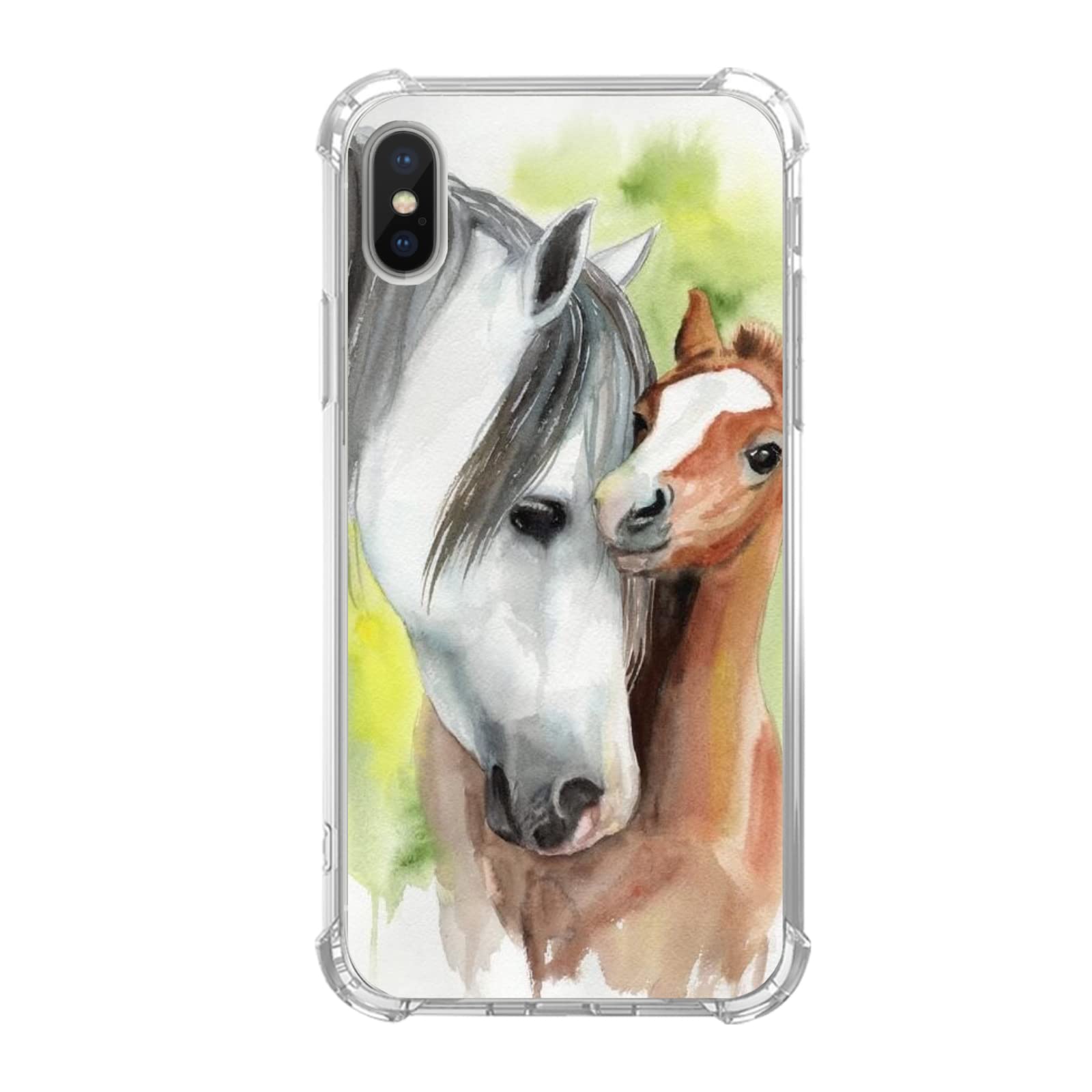 Ricin Relun Watercolor Horse Case for iPhone Xs/X, Farm Animal with Baby Horse Case for Girls Women Men, Unique Trendy TPU Bumper Cover Case for