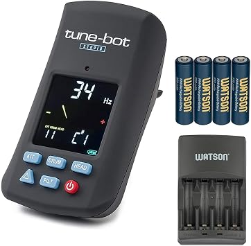 Tune-Bot Studio TBS-001 Digital Drum Tuner - Clip-On Tuner for Acoustic Drum Kits Bundle with Watson AAA NiMH Batteries and AA-C4H 4-Hour Rapid Charger