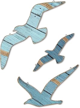 Putuo Decor 3pcs Wooden Seagull Wall Art, Nautical Room Decor Coastal Wall Hanging, Seagull Wall Decor Beach Decorations for Home Bedroom Bathroom Hallway Nautical Wall Decal Nursery