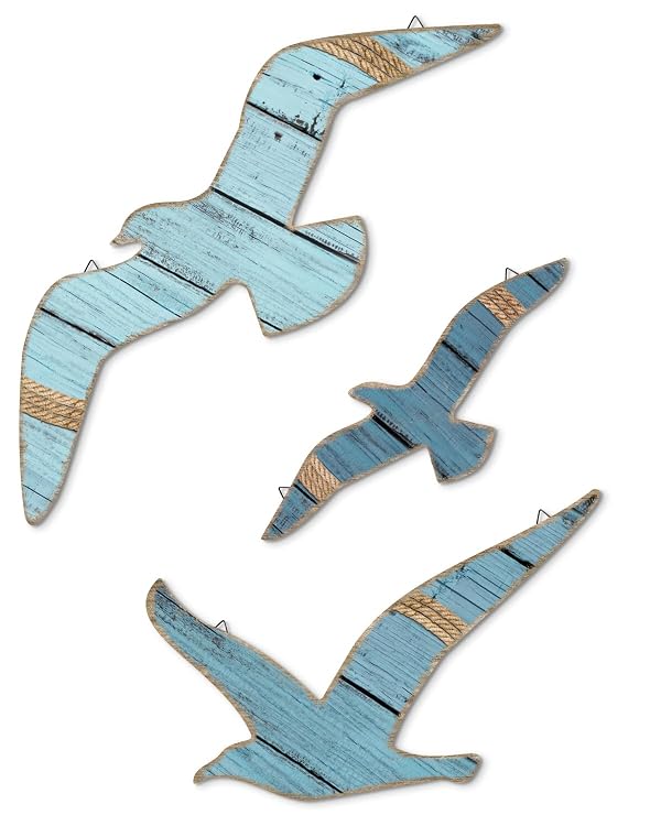 Putuo Decor 3pcs Wooden Seagull Wall Art, Nautical Room Decor Coastal Wall Hanging, Seagull Wall Decor Beach Decorations for Home Bedroom Bathroom Hallway Nautical Wall Decal Nursery by Putuo Decor - Used condition - US$12.81