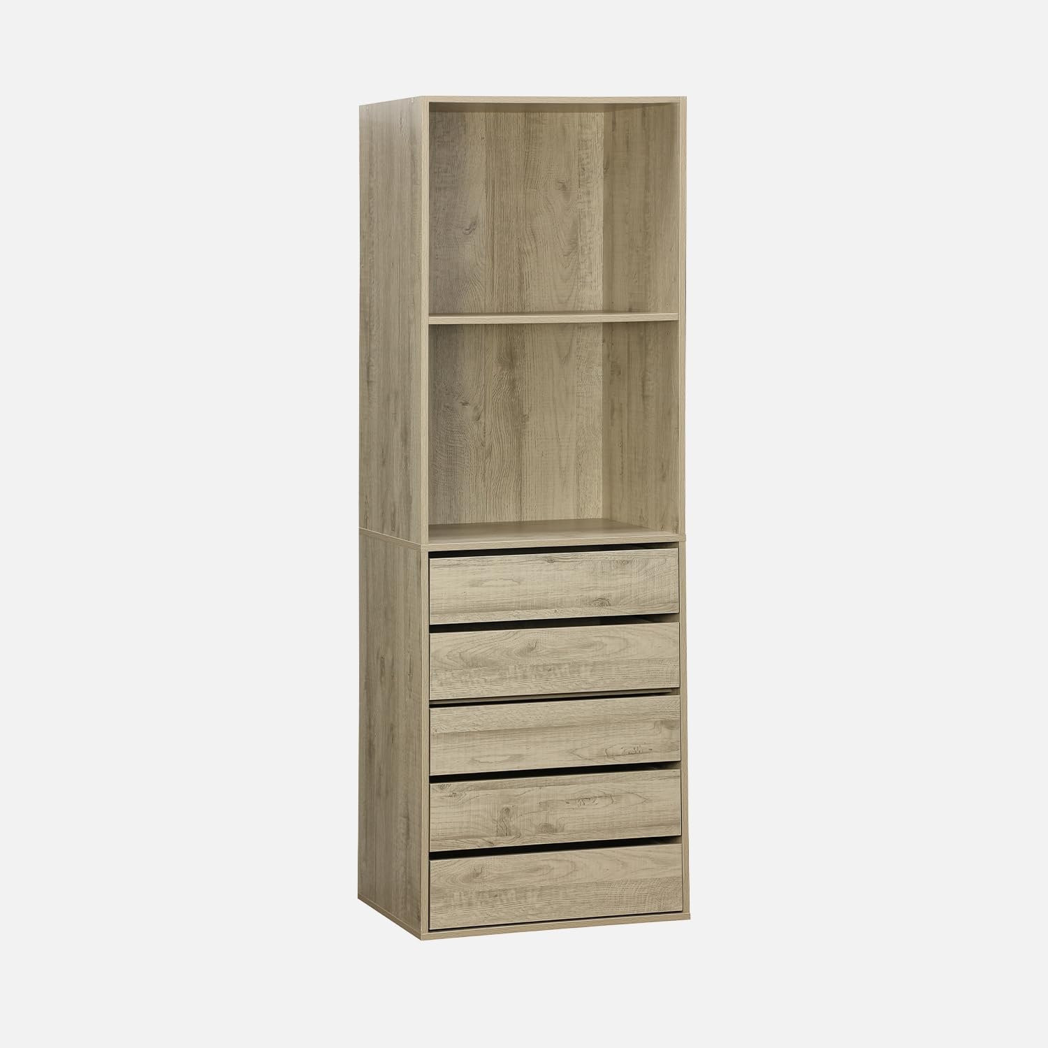 sweeek-​Módulo Armario con 5 cajones y 2 estantes Natural - 60x45x180 cm