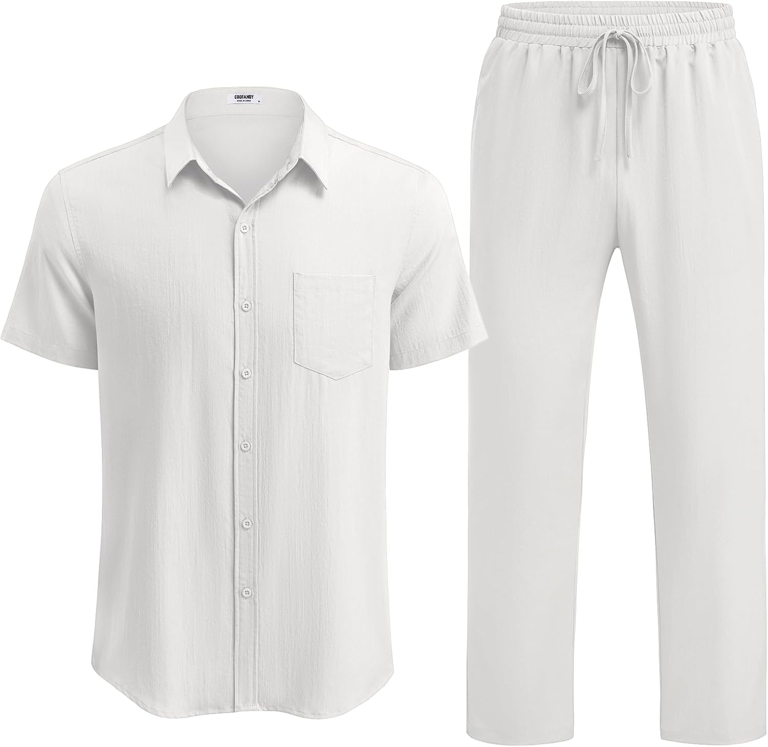 COOFANDY Men's Linen Sets 2 Piece Outfits Casual Short Sleeve Button Down Shirts and Pants Summer Beach Vacation Outfits - Image 7