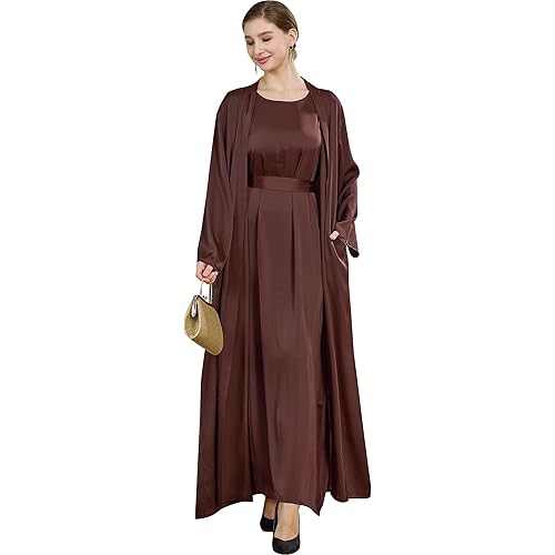 2PCS Muslim Abaya Women Islamic Dress with Belted Prayer Covered Eid Clothes
