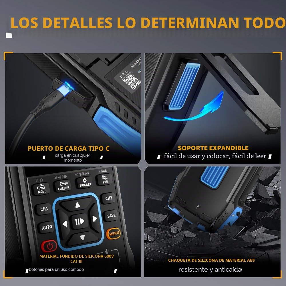 Osciloscopio Multímetro 3 en 1 USB 2 Canales 10MHz Ancho de Banda 50MSa/s Frecuencia de Muestreo 9999 Recuentos, Con Sonda de Pinza de Cocodrilo Roja Negra Pluma