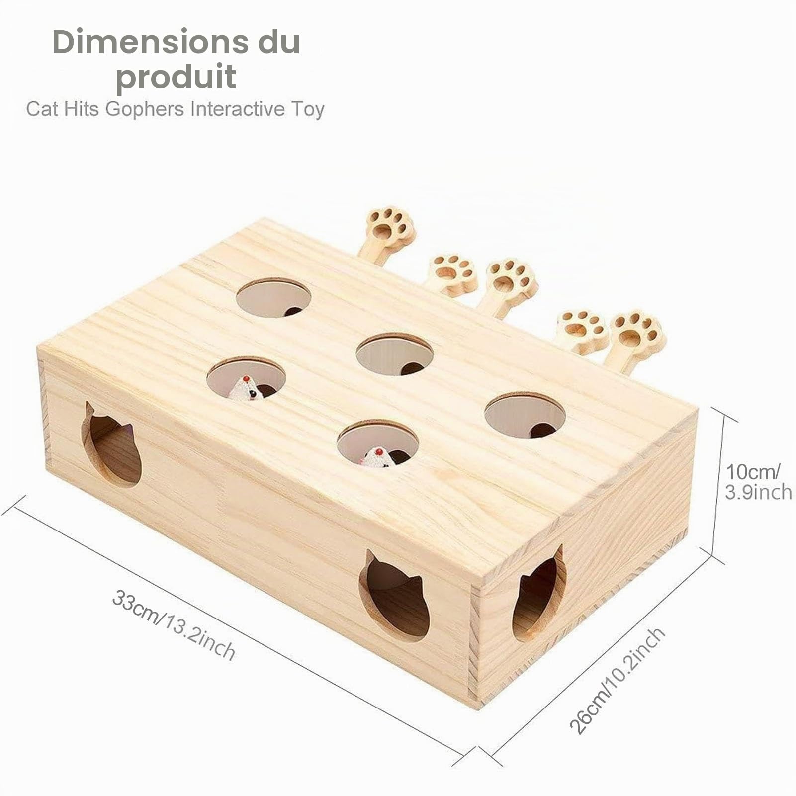 Générique Jouet Whack-a-Mole Interactif en Bois Planche à Gratter 3 en 1 Taupe, Souris, Gopher Jeu d'Attrape-Souris