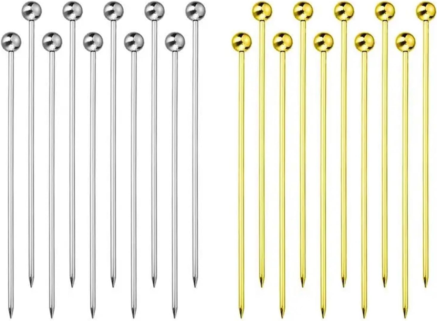 Cocktail Picks 60pcs 11cm Fruit Sticks Stainless Steel Toothpicks Reusable Washable For Garnish Skewering(Silver)