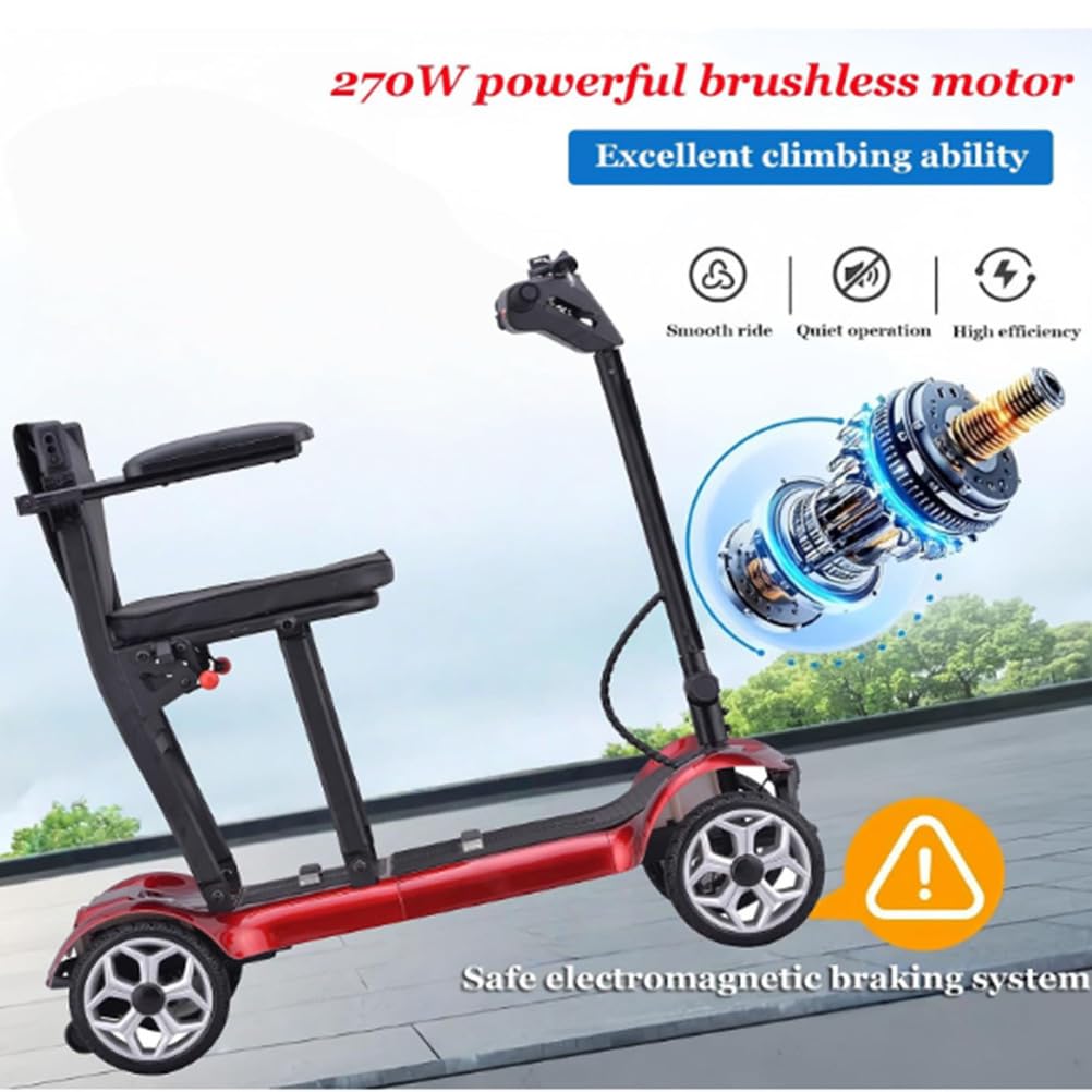 BCBKD 4 Ruote Scooter Disabili Nuovo Mobile Elettrico per Anziani di Piccole Pieghevole E Leggero Leggero, A 4 Ruote, Durata Batteria Fino A 20 Km, Sedile Comodo