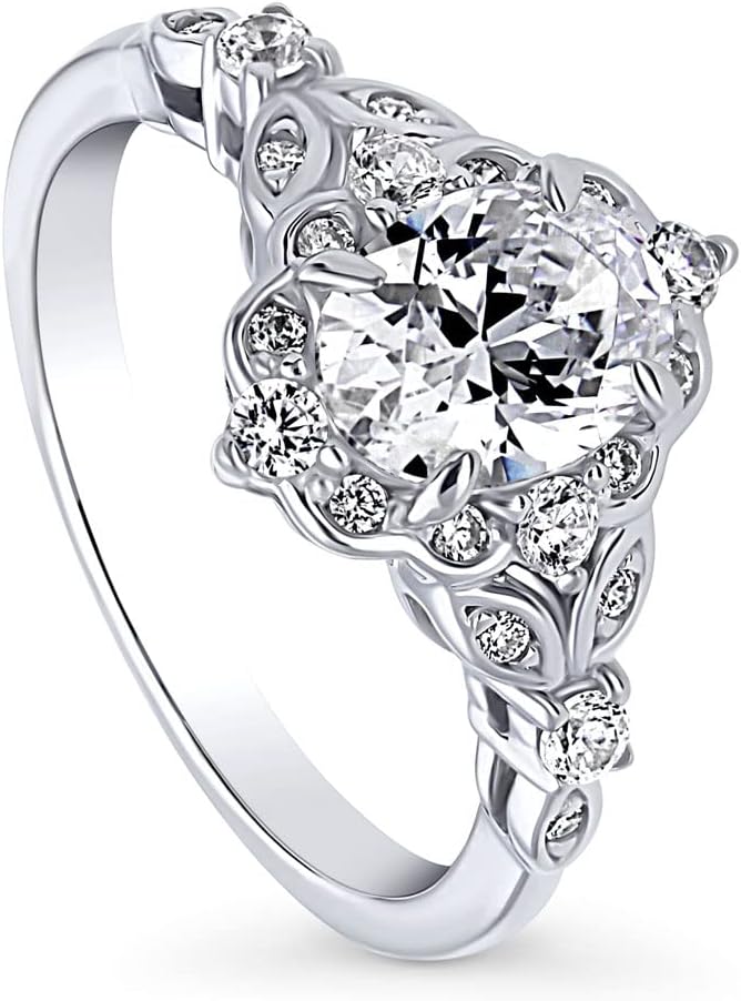 BERRICLE Sterling Silver Halo Wedding Engagement Rings for Women, Oval Cut Cubic Zirconia CZ, 1-3 Piece Sets, Pink/Blue/Clear