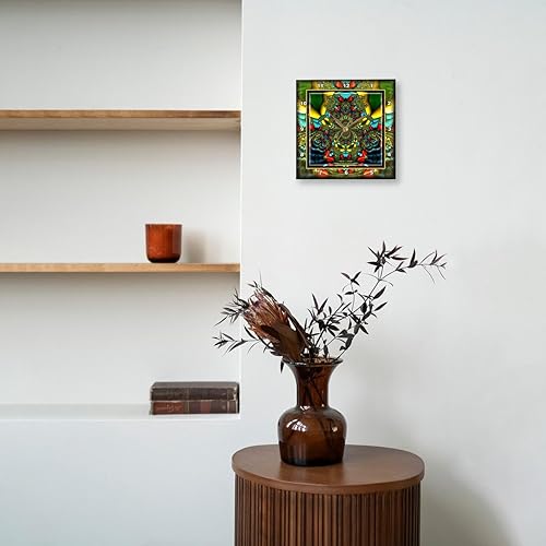 Miniatura 8 de 3dRose DPP_24841_1 Psychedellica 2 Hippie Flowerpower Retro Fractal Psicodélico Rojo Amarillo Azul Retro Oriental India-Reloj de pared, 10 x 10