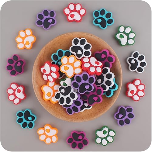 Miniatura 3 de Decoendiy 20 cuentas focales de silicona, lindas cuentas de pata de gato y perro, cuentas planas en forma de dibujos animados, cuentas de animales