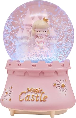 Sapouni - Globos de nieve para niñas, figura de castillo de princesa, globos de nieve automáticos con luz LED que cambia de color, regalos de