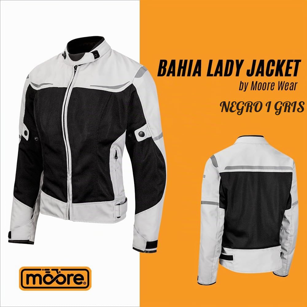 Moore I Chaqueta de Moto Bahia Lady Gris/Negro – Verano, Protecciones CE, Diseño Femenino