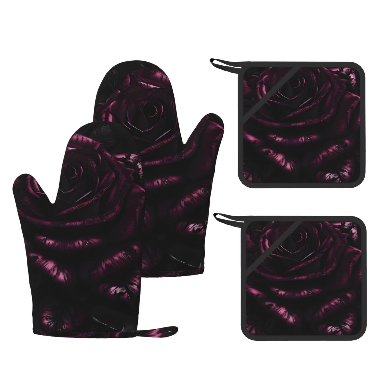 Gants de cuisine en silicone et maniques robustes aux motifs roses gothiques